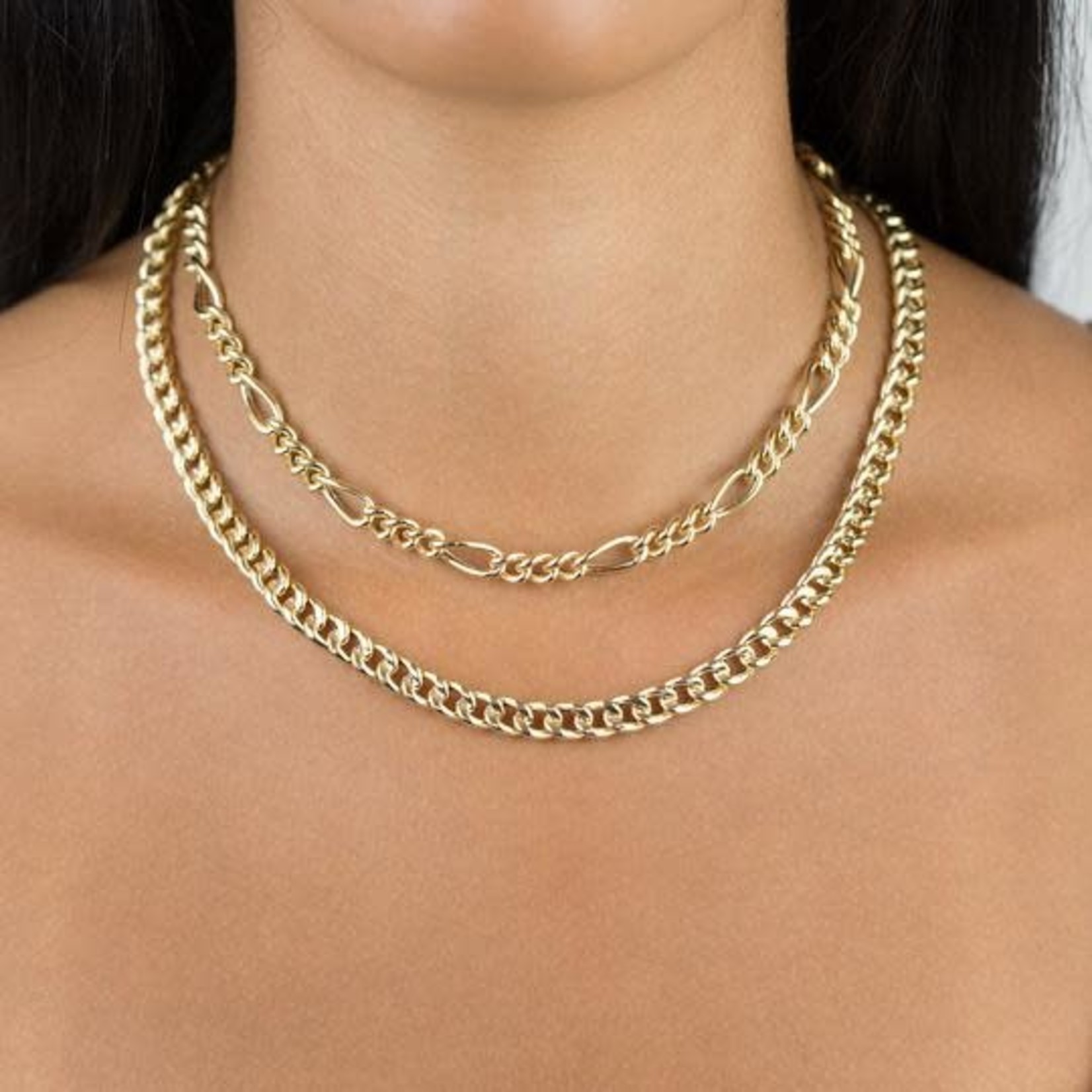 14kt gold figaro chain and concave 